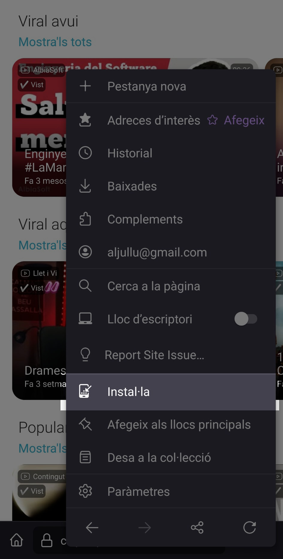 Captura de pantalla per instal·lar ClapClap al mòbil des del Firefox